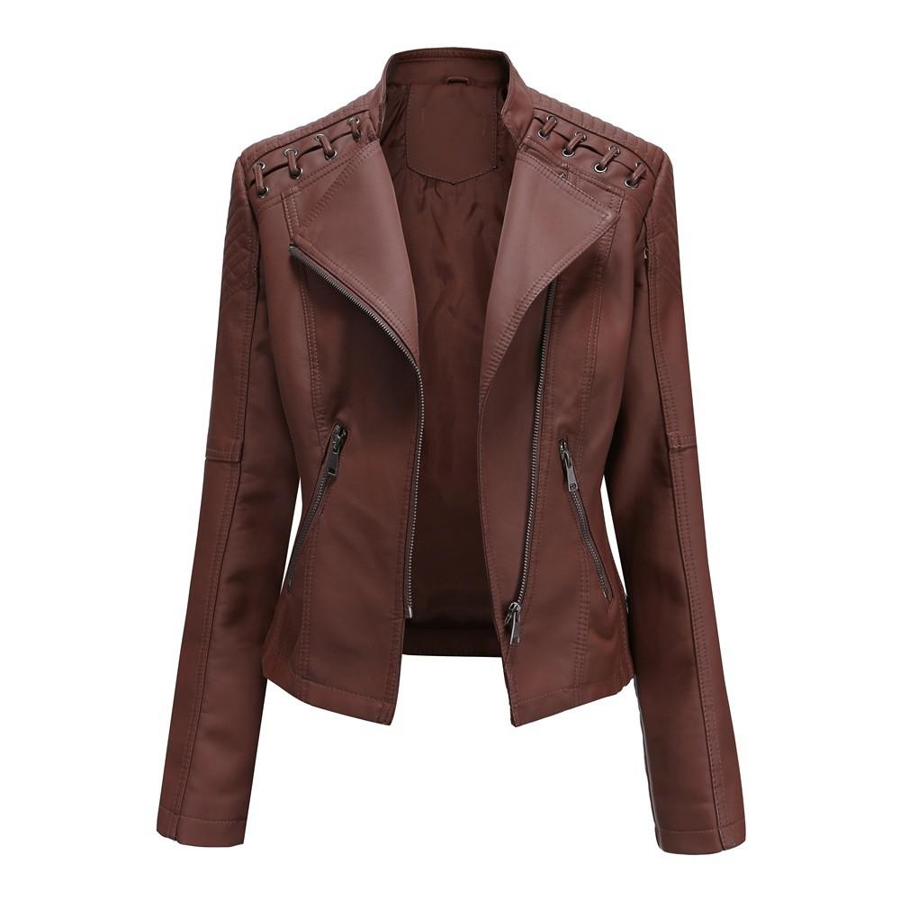 Autumn Winter Pu Faux Leather Jackets Women Long Sleeve Zipper Slim Motor Biker Leather Coat Female Outwear Tops