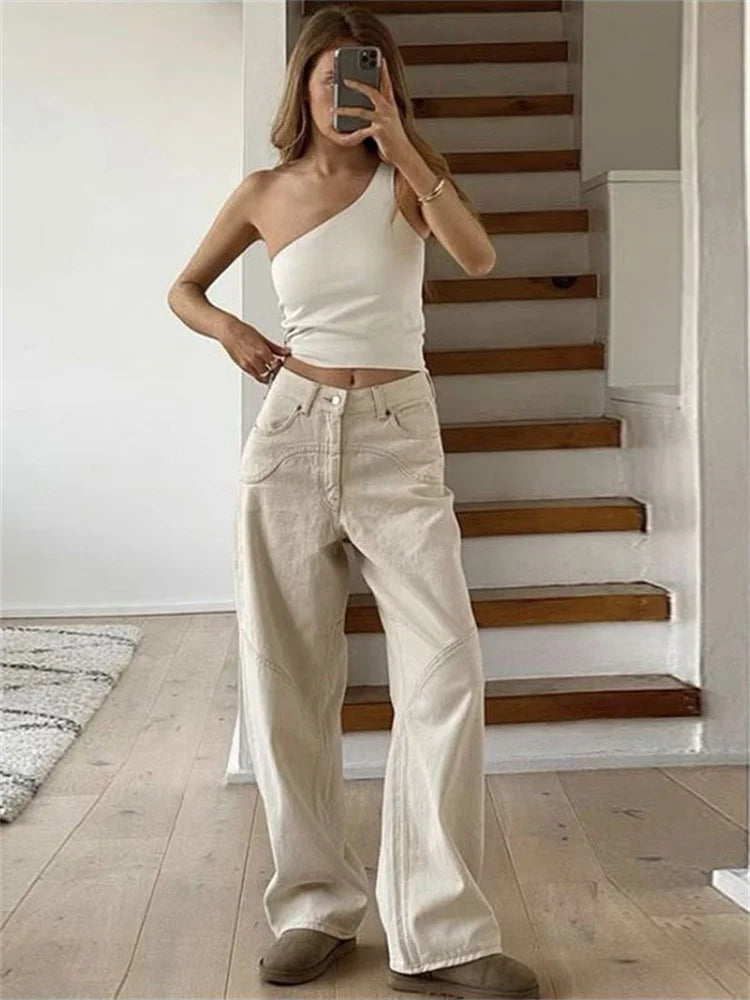 Fashion High Waist For Women Straight Legg Slim Casual Summer Straight High Street Sweatpants Pocket Denim Trousers