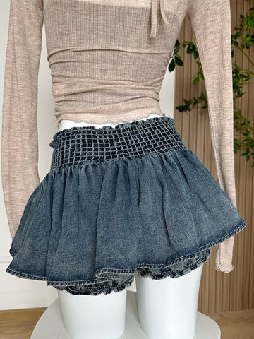 A-line Women Denim Blue Jean Skirts Shorts Summer Bow Hot Girls Mini Skirt Streetwear Sexy Y2k Irregular Kawaii Coquette