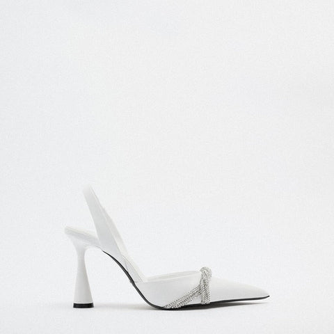 Women High Heels Sandals White Shiny Heel Heel Mules Pointed Stiletto Heel Sexy Woman Shoes Summer Female Pumps Autumn