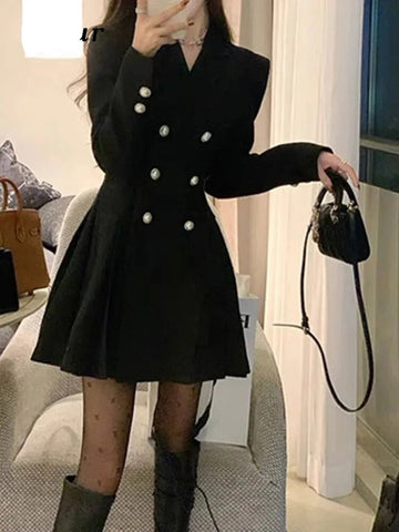 Autumn New Solid Color Sweet Dress Woman Casual Loose Ladies Fashion Dresses Women French Black Street Chic Dress Female