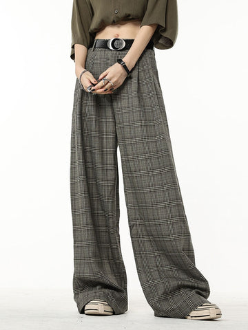 Classic Retro Plaid Design Harajuku Straight Women Long Trousers Loose Wide Leg Pants Baggy Korean Fashion Y2k Streetwear