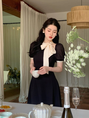 Summer Elegant Midi Dress Women Casual Short Sleeve Beach Even Party Dress Office Lady Pure Color One Piece Dress Korean