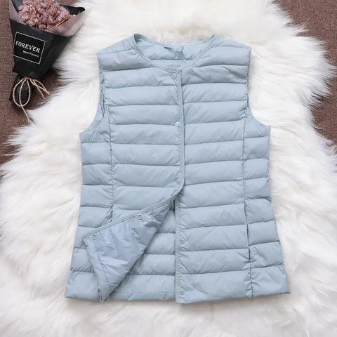 90% Ultra Light White Duck Down Women Vest Thin Coat Women Duck Down Sleeveless Jacket V Collar Or O Collar Coat