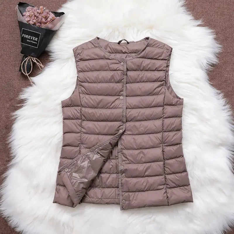 90% Ultra Light White Duck Down Women Vest Thin Coat Women Duck Down Sleeveless Jacket V Collar Or O Collar Coat