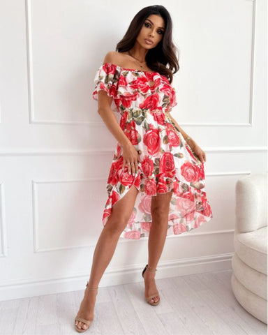 Floral Print Sexy Backless Ruffles Summer Casual Party Dresses Womens Cortos Boho Vestidos Femininos Elegante Soltinho