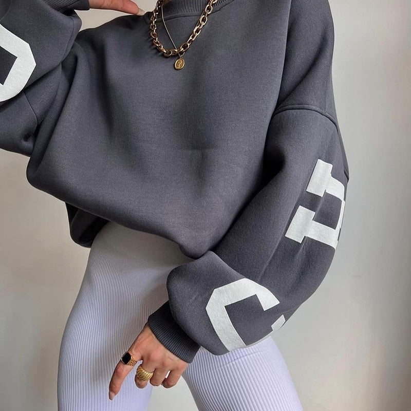 Women Letter Print Pullovers Autumn Korean Harajuku Oversized Long Sleeve Sportswear Tops Female Casual O-Neck Sweatshirts