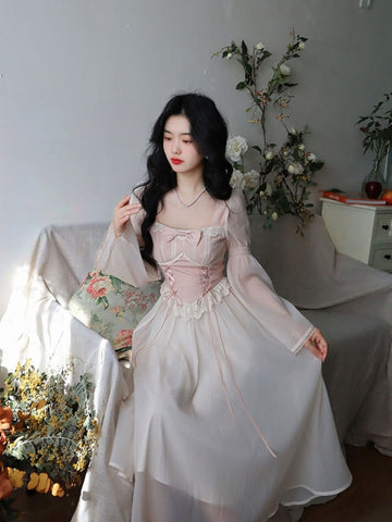 French Elegant Office Lady Dress Party Summer Chiffon One Piece Dress Korean Fashion Casual Long Sleeve Midi Dress Woman