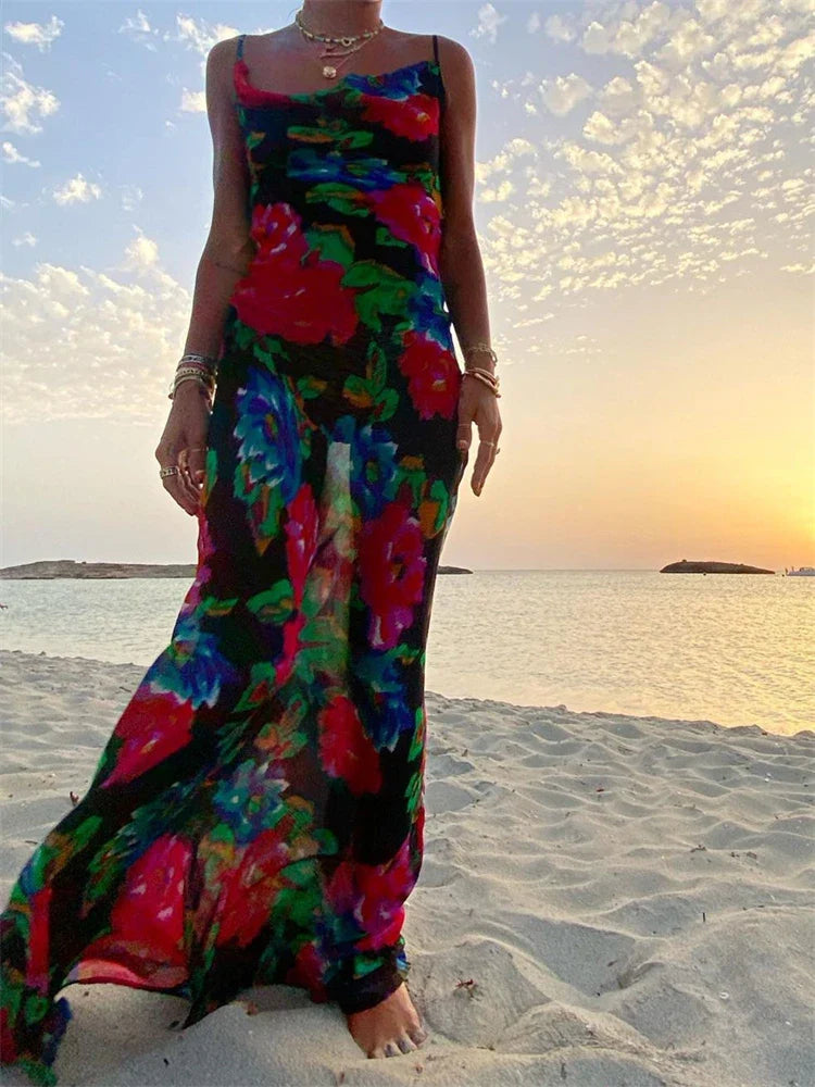 Striped Printed Backless Maxi Dress For Women Spaghetti Slim Fashion Elegant Party Long Dress Gown Boho Summer Dress