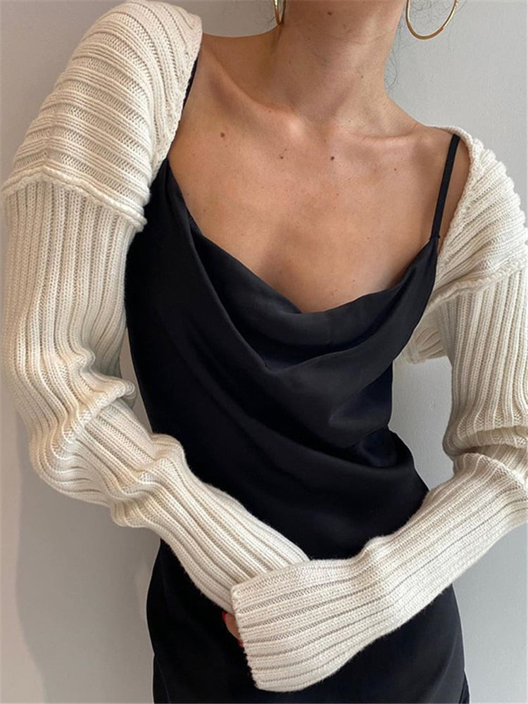 White Women Sweater Shrugs Cropped Top Full Lantern Sleeve Knitwear Pullover Sexy Summer High Street Outwear Spring