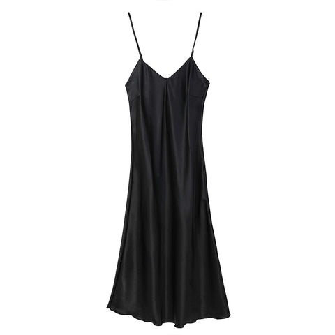 Women's Satin Nightgown Long Slip Sleep Dress Silk V Neck Sleepwear Solid Color Nightwear