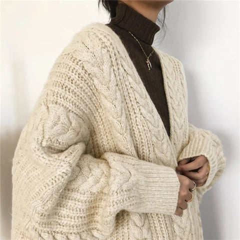 Women Loose Warm Long Cardigan Coat Solid Long Sleeve Knit Thicken Sweater Coat Women Autumn Winter Streetwear Outerwear