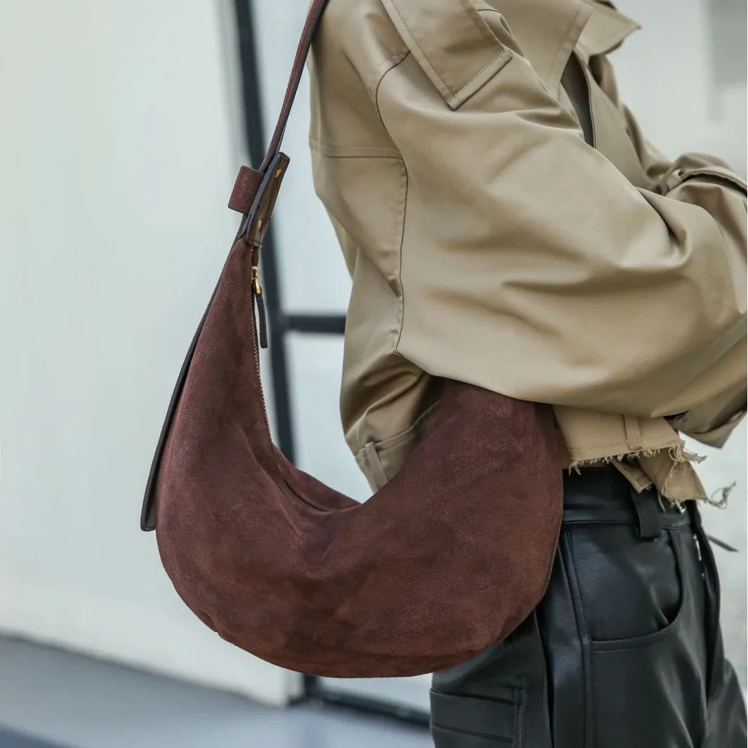 Autumn/Winter New Women's Bag Reversed Velvet Cowhide Dumpling Bag Fashion Versatile One Shoulder Crossbody Bag