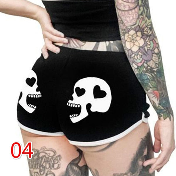 Shorts Women High Waist Gothic Skull Printed Shorts Summer Punk Style Casual Short Pants Fitness Sport Pants Women Clothing