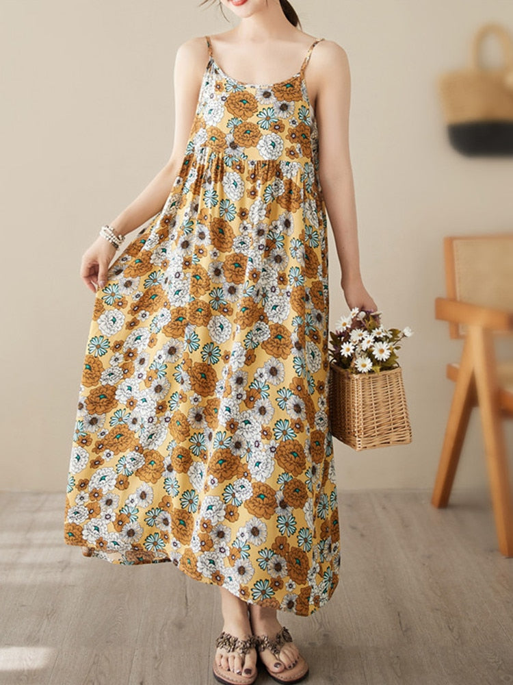 sleeveless strap vintage floral Polka Dot new in dresses for women casual loose long summer beach dress elegant clothing