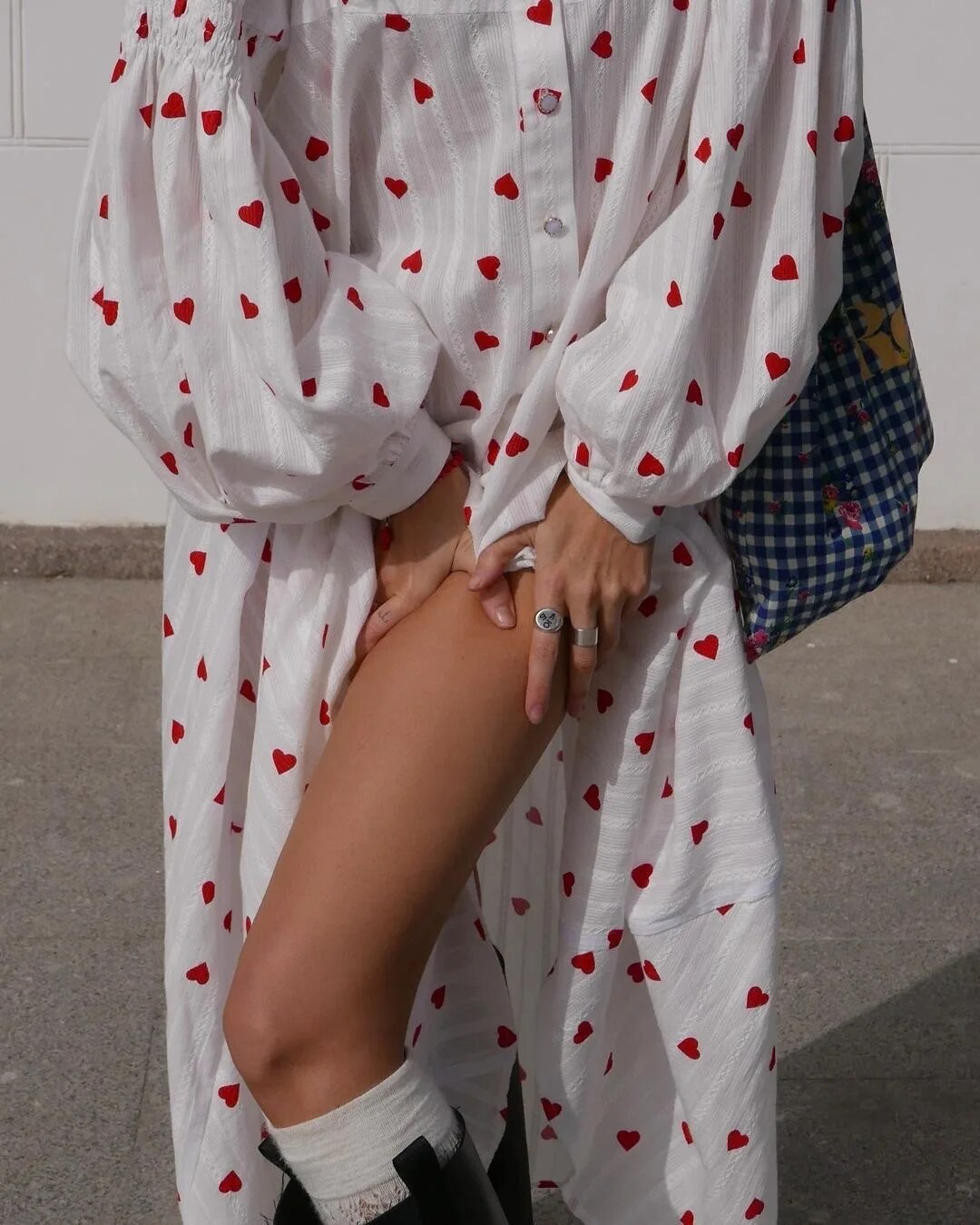 Heart Print Long Sleeve Dresses Loose Cotton Maxi Dress Buttons Mock Neck Vintage Summer Elegant Women Clothing Vestidos