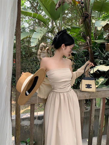 Summer New Hepburn Style Pure And Simple Pleated Temperament Long Skirt French Dress Fairy Skirt