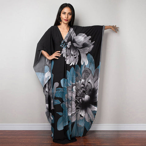 Print Maxi Dress Batwing Sleeve Tunic Spring Autumn Beach Dress Casual Plus Size Women Beachwear Kaftan Cover-ups Pbong mid size graduation outfit romantic style teen swag clean girl ideas 90s latina aesthetic