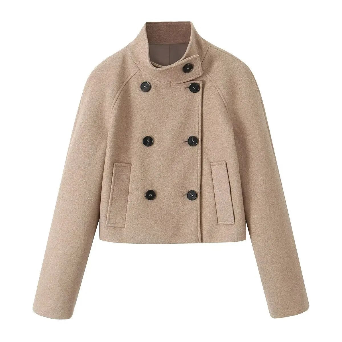 Elegant Woolen Trench Coat Winter For Women Vintage Windbreakers Jacket Loose Stand Collar Double Breasted Warm Wool Cardigan