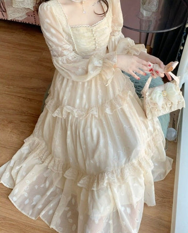 Court Vintage Fairy Dress Women Sweet Ruffles High Waist Elegant Princess Dress Female Summer Casual Classy Party Dress New