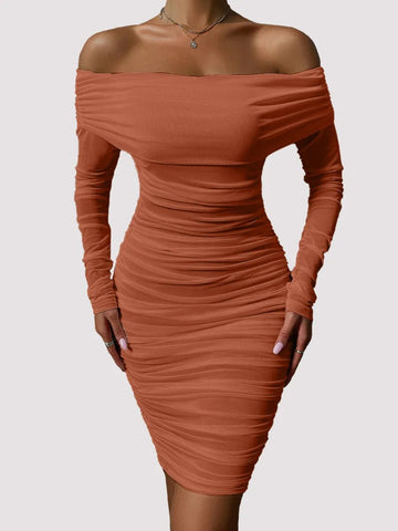 Shoulder Mesh Party Dress Women Clothing Sexy Club Backless Ruched Bodycon Dresses Long Sleeves Autumn Vestidos