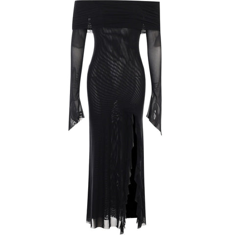 Gothic Off Shoulder Folds Mes Midi Dress Women Sexy High Slit Grunge Bodycon Casual E-girl Punk Harajuku Festival Dress