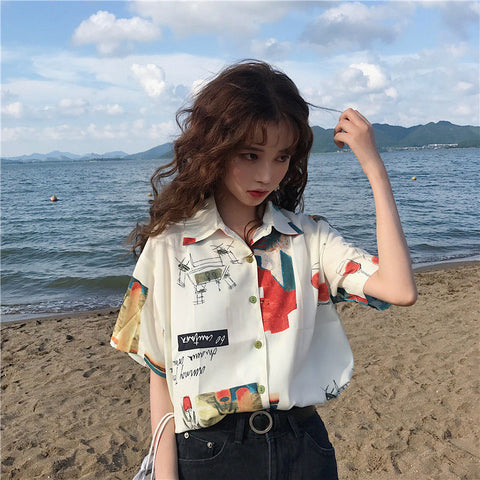 Chiffon Blouse Women Women's Summer Tunic Vintage Clothes Female Hawaiian Shirt with Short Sleeve Harajuku Top Women