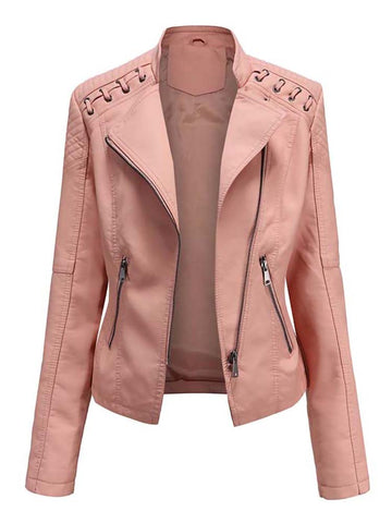 Autumn Winter Pu Faux Leather Jackets Women Long Sleeve Zipper Slim Motor Biker Leather Coat Female Outwear Tops