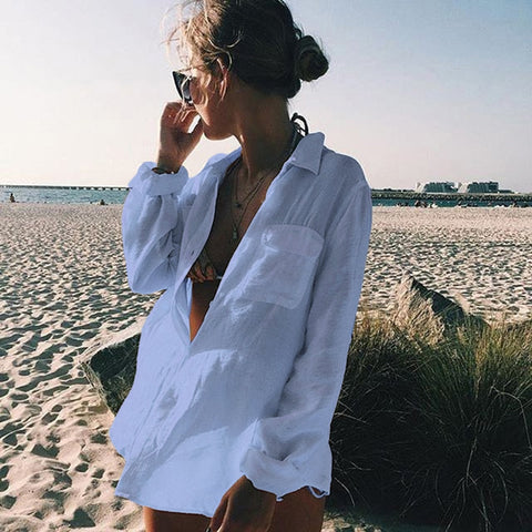 Pbong mid size graduation outfit romantic style teen swag clean girl ideas 90s latina aestheticWhite Tunic Bikini Cover-ups Sexy Summer Beach Wear Swim Suit Cover Up Causal Women Tops saida de praia pareo Q1069