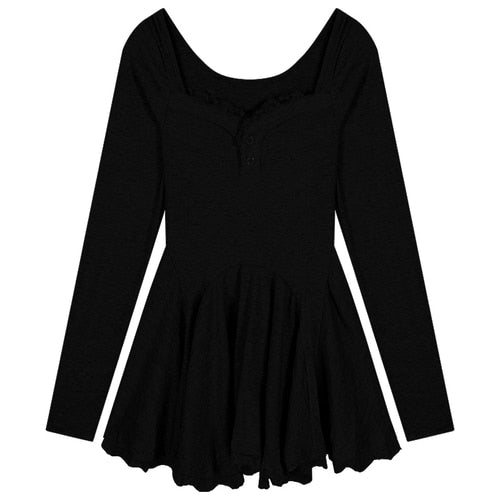 Long Sleeve Lace Mini Dress Woman Lolita Kawaii Dress Party Casual Autumn Slim Pure Color Elegant Dress Korean Style Female