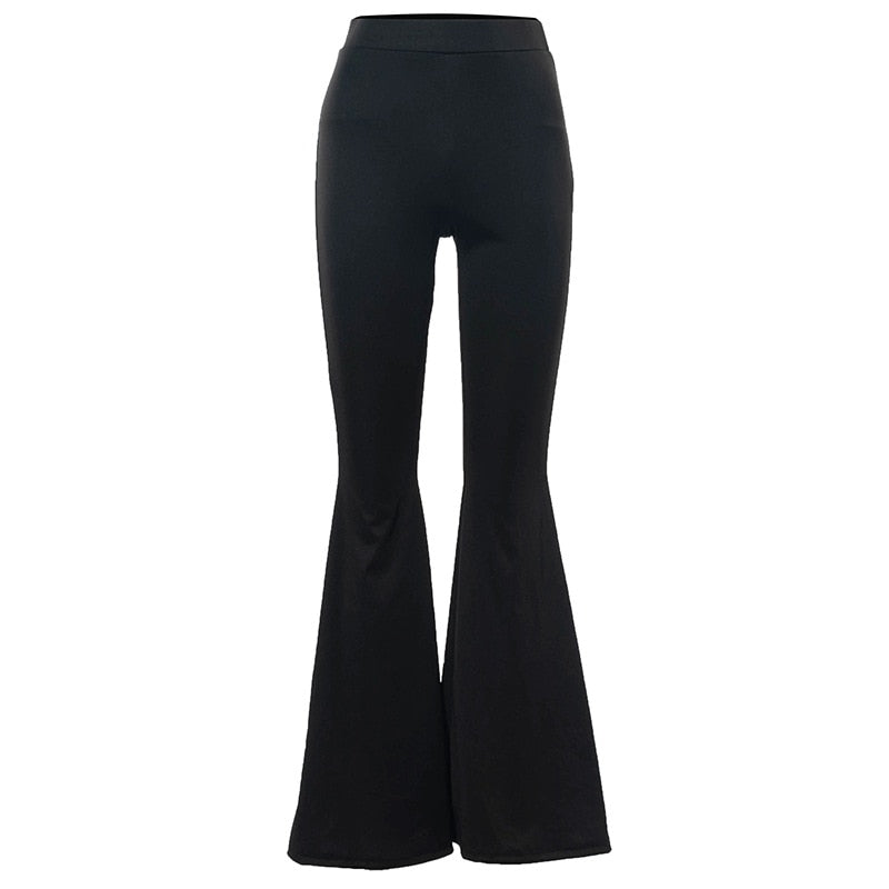 Solid Black Woman Pants Slim Fitting High Waisted Streetwear Casual Flare Pants Women Clothes Full Length Capris Trousers Women