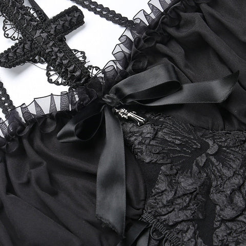 Goth Dark Gothic Emo Jacquard A-line Dresses Elegant Grunge Ruched Bandage Partywear Punk Black Women Halloween Club Dress
