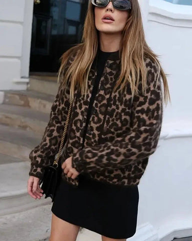 Leopard Print Vintage Wool Women O-neck Coat Single Breaste Long Sleeve Fleece Warm Casual Jacket Autumn Chic Lady Overcoat