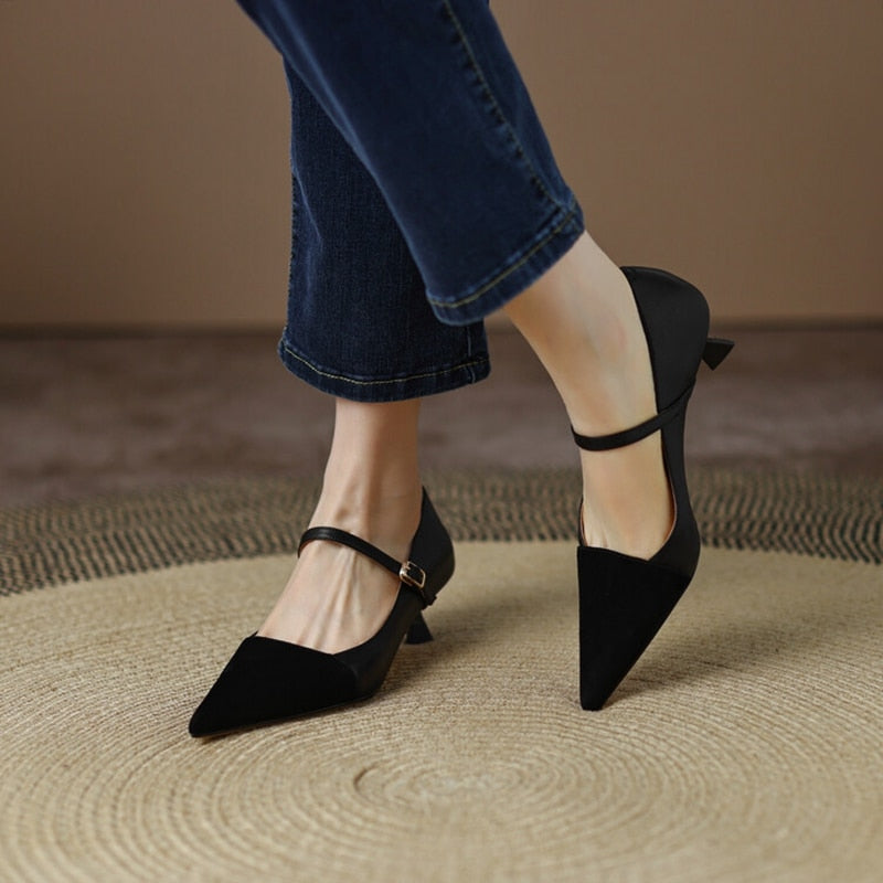 Spring Women Pumps Sheep Suede High Heels Pointed Toe Thin Heel Shoes for Women Elegent Sheepskin Ladies Shoes Plus Size