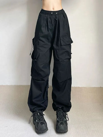 Harajuku Oversized Cargo Parachute Pants Women Streetwear Vintage Y2k Hip Hop Wide Leg Joggers Baggy Sweatpants Techwear