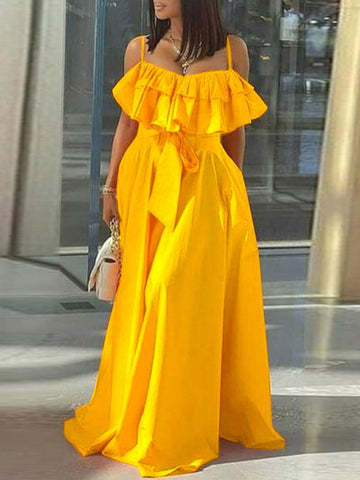 Pbong mid size graduation outfit romantic style teen swag clean girl ideas 90s latina aesthetic freaknik tomboy swaggy going out clasSpring Holiday Beach Kleid Robe Women Spaghetti Strap Sundress Stylish Solid Ruffle Off Shoulder A-Line Pleated Dress