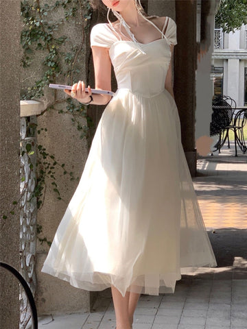 Dress For Women Summer New French Elegant Luxury Mesh Vestidos Mujer Fairycore White Maxi Evening Party Female Clothes