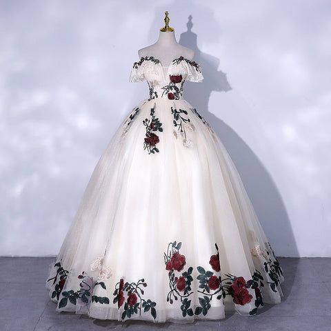 Colorful 3d Flowers Quinceanera Dresses Fluffy Off The Shoulder Vestidos De 15 Anos Quinceanera Plus Size Ball Gown