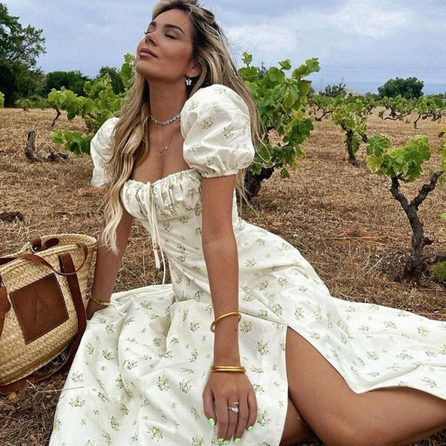 Shoulder Flower Print Sexy Dress For Women High Split Elegant Long Dresses Backless Bodycon Summer Dress Vestidos