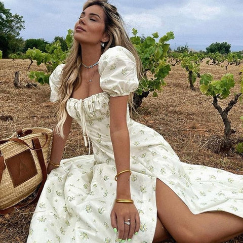 Shoulder Flower Print Sexy Dress For Women High Split Elegant Long Dresses Backless Bodycon Summer Dress Vestidos