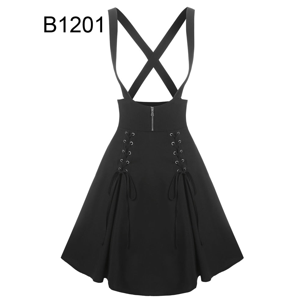 Lace Up Layered High Low Suspender Skirt Suspender High Low Lace Up Basic Skirts for girl Solid Black Color Gothic Skirt New