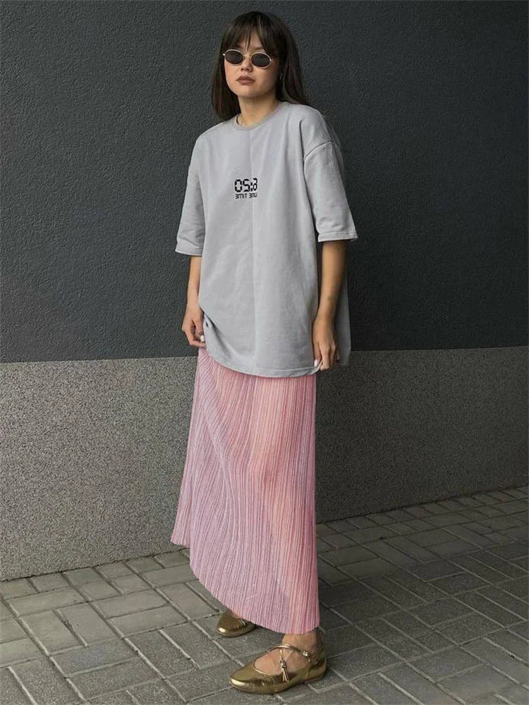 Mesh Pleated See-Through Long Skirt For Women Sheer Sexy Hollow Out Holiday Beach Skirt Female High Waist Y2k Maxi Skirt
