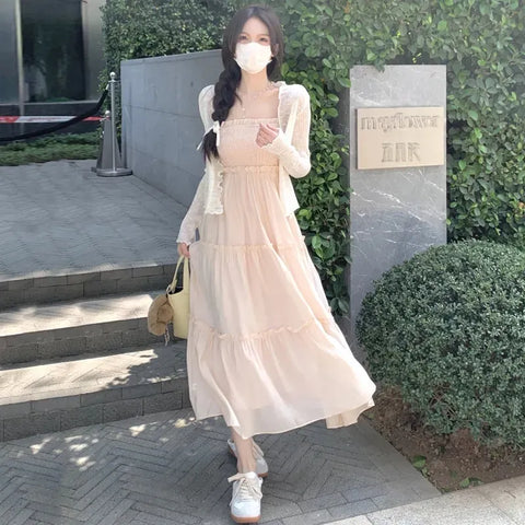 Korean Fashion Summer Strap Dresses For Women Y2k Chic Sleeveless Lace-Up Loose Pink Casual Midi Dress Elegant Sukienka