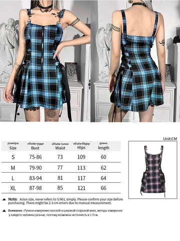 Kawaii Lolita Plaid Mini Dress Gothic E Girl Y2k Dresses Ulzzang Sweet Aesthetic Sets Sundress Fairy Grunge Cute Mall Dresses