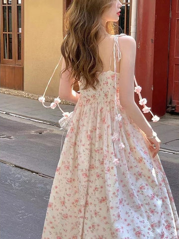 Vintage Dress Women Summer Floral A-line Elegant Gentle Aesthetics Sweet Ladies Vestidos Korean Trendy Clothing Hipsters Temper