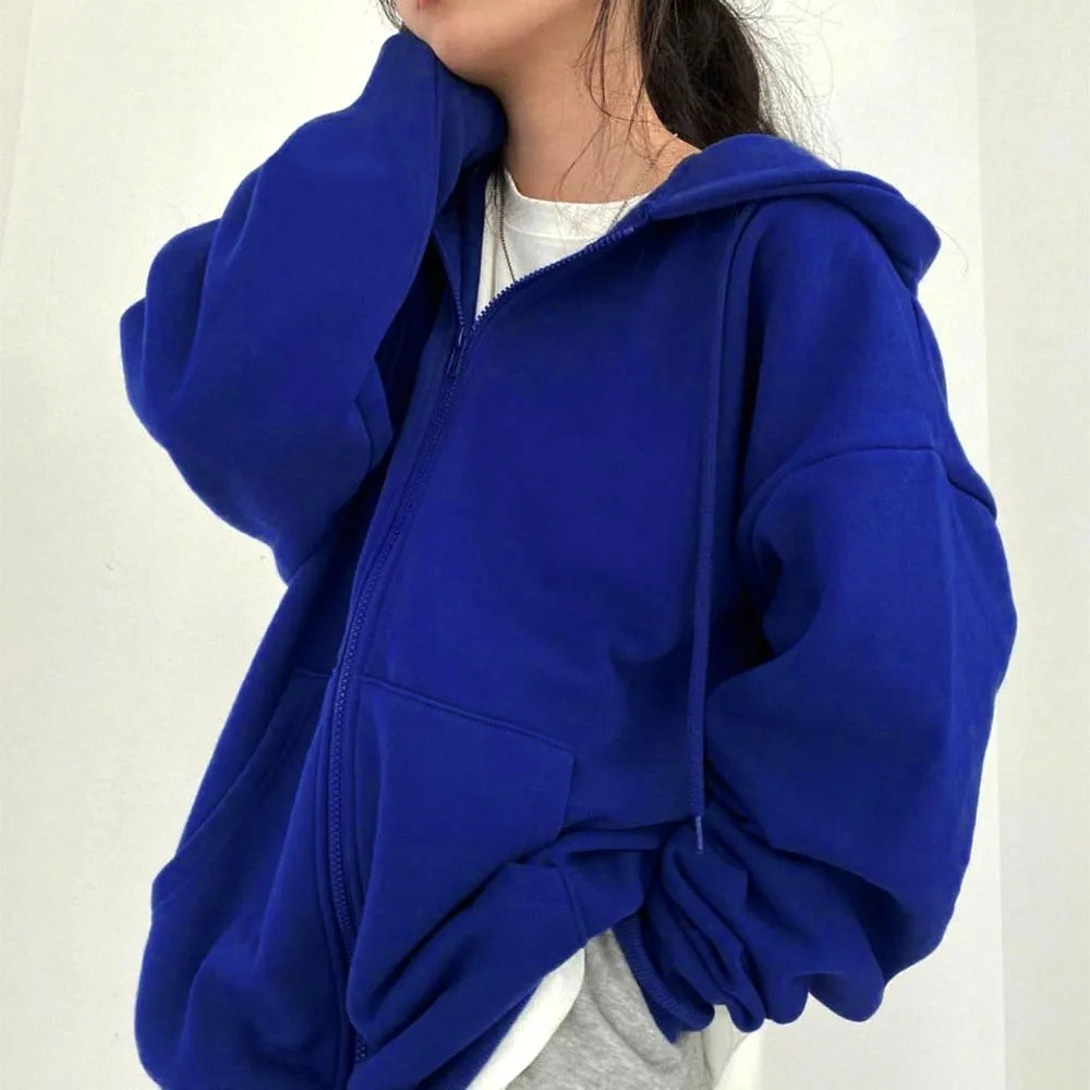 Women Hoodies Coat Zip Up Harajuku Hoodie Long Sleeve Spring Autumn Loose Casual Oversized Sweatshirts Jacket with Pocket