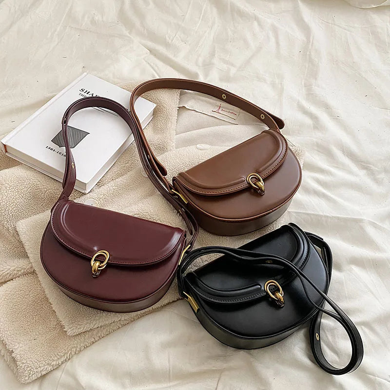 Saddle Crossbody Bags for Women Trend Fashion PU Leather Small Shoulder Handbags and Purses Solid Vintage Bag