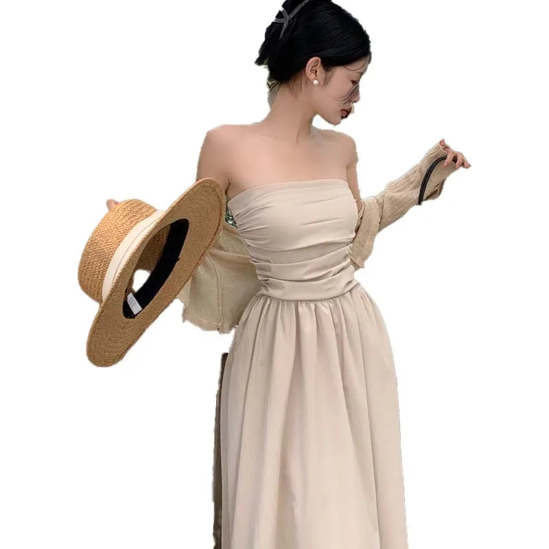 Summer New Hepburn Style Pure And Simple Pleated Temperament Long Skirt French Dress Fairy Skirt
