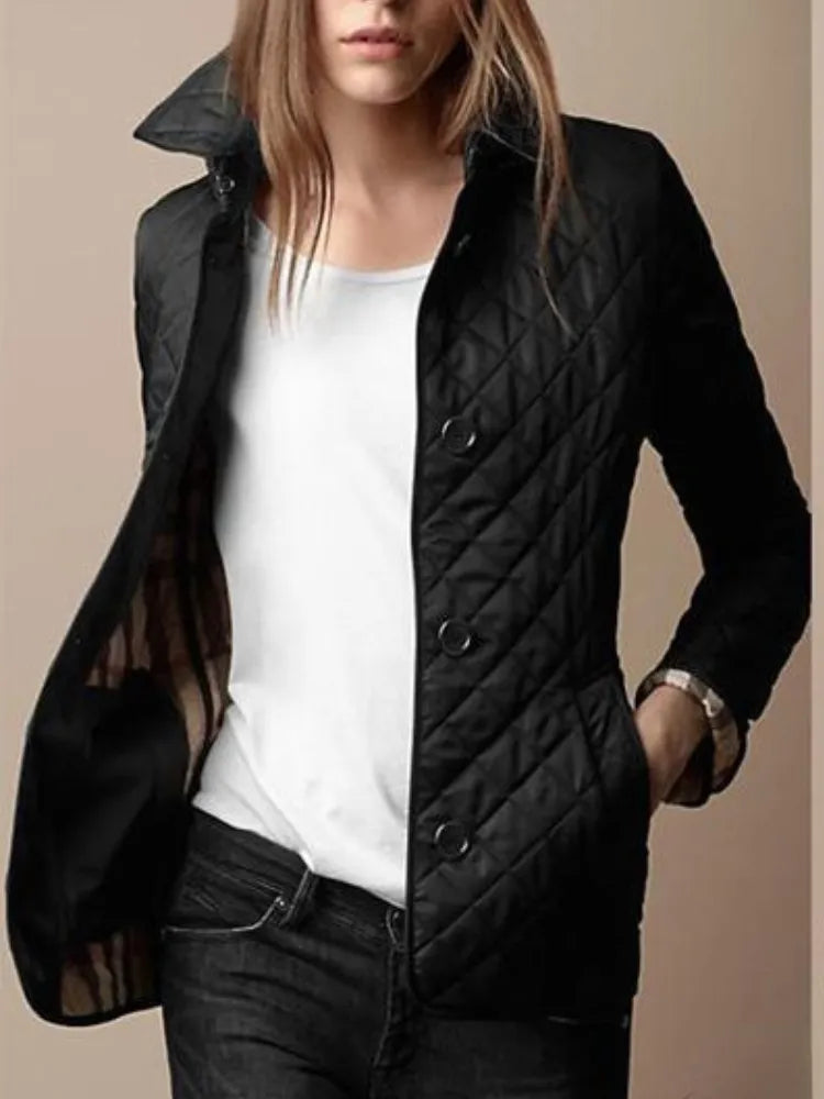 Quilted Coat  Winter Jacket Women Turn-down Collar Jackets for Women Elegance Office Lady Single-breasted Warmth Streetwear