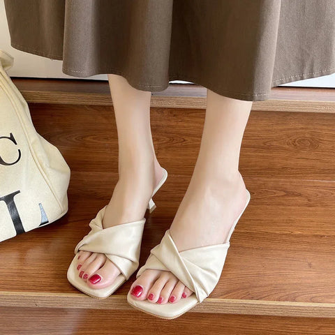 Fashion Simple Ladies Slippers Dew Feet High Heels Solid Color Comfortable Casual SlippersFashion Slippers